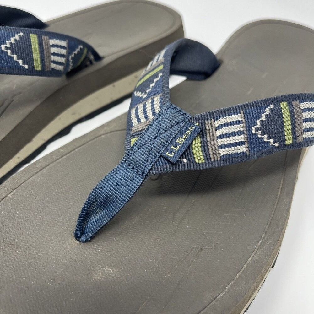 LL Bean Sandals,  Mens size 13, Slip On Thong Flip Flops Black/Blue/Green